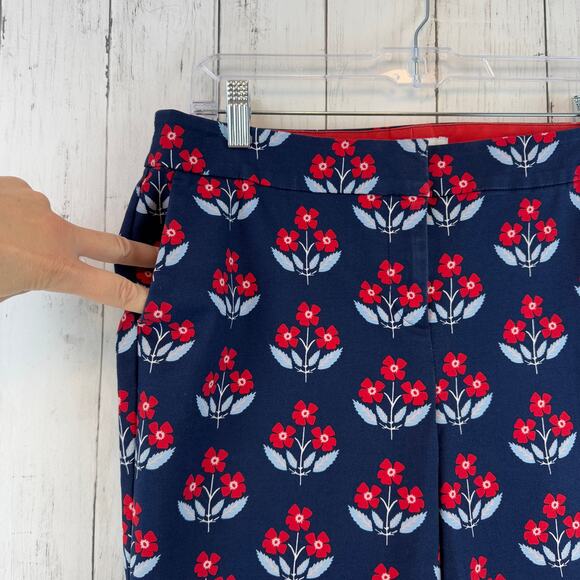 Boden Navy/Red Floral Richmond Stretch High Waisted Ankle Trousers Size 10 P - Picture 3 of 15